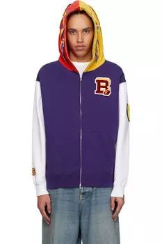 Толстовка с капюшоном на молнии с изображением фиолетовой и белой акулы BAPE