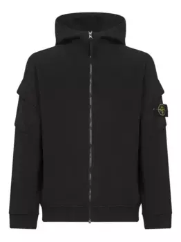 Толстовка с капюшоном на молнии с карманом спереди Stone Island, черный