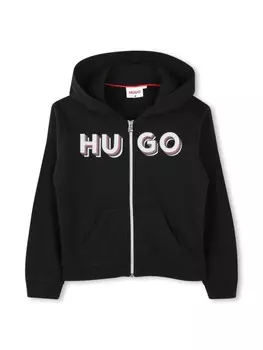 Толстовка с капюшоном на молнии с логотипом HUGO KIDS, черный
