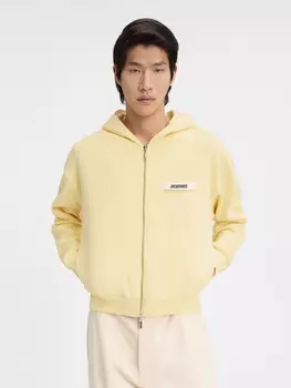 Толстовка с капюшоном на молнии с логотипом Grosgrain JACQUEMUS The Gros Grain zipped hoodie, светло-желтый