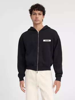 Толстовка с капюшоном на молнии с логотипом Grosgrain JACQUEMUS The Gros Grain zipped hoodie, черный