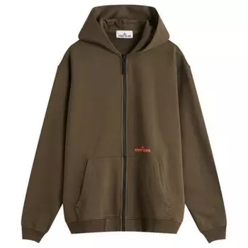 Толстовка с капюшоном на молнии с логотипом и отпечатками пальцев Stone Island, зеленый
