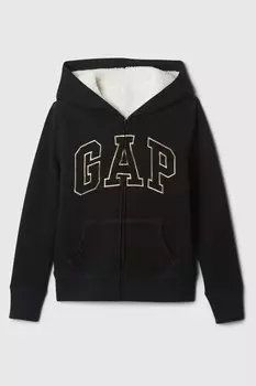 Толстовка с капюшоном на молнии с подкладкой из шерпы и логотипом (4 13 лет) Gap, черный