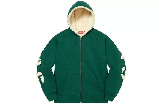 Толстовка с капюшоном на молнии с подкладкой из искусственного меха Supreme, светло-голубой