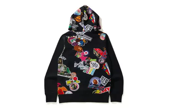 Толстовка с капюшоном на молнии с принтом в виде нескольких мотивов BAPE A Bathing Ape, черный