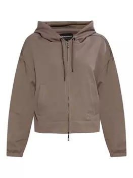 Толстовка с капюшоном на молнии с вышитым логотипом Emporio Armani, коричневый