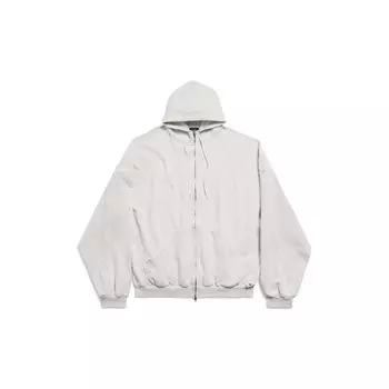 Толстовка с капюшоном на молнии с защитной лентой, большой размер BALENCIAGA, красный/белый