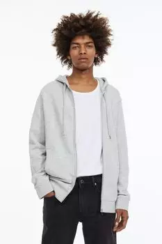 Толстовка с капюшоном на молнии стандартной посадки H&amp;M, светло-серый меланж