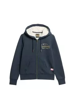 Толстовка с капюшоном на молнии Superdry Zip-Up Hoodie Luxe, морской синий