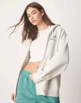 Толстовка с капюшоном на молнии светло-серого цвета Abercrombie & Fitch