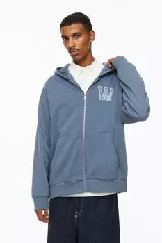 Толстовка с капюшоном на молнии свободного кроя H&amp;M, синий/w