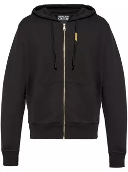 Толстовка с капюшоном на молнии Versace Jeans Couture из хлопка, черный