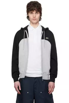 Толстовка с капюшоном на молнии в черно-сером стиле с цветными блоками Lacoste