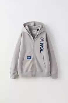 Толстовка с капюшоном на молнии wsl ZARA, сине-серый