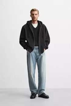 Толстовка с капюшоном на молнии ZARA, черный