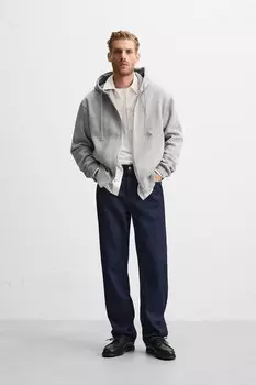 Толстовка с капюшоном на молнии ZARA, серый мергель