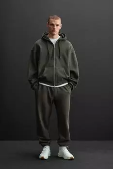 Толстовка с капюшоном на молнии ZARA, зеленый