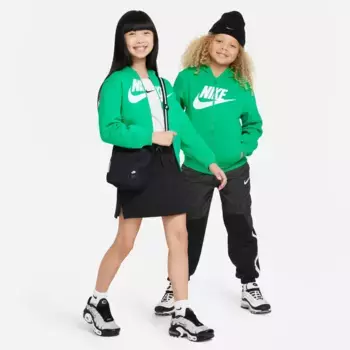 Толстовка с капюшоном Nike Sportswear "CLUB FLEECE BIG KIDS' FULL-ZIP HOODIE", цвет Stadium Green/White