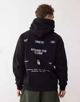Толстовка с капюшоном Obey business с графическим принтом на спине черного цвета