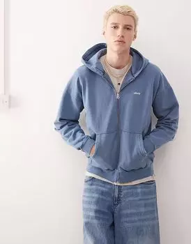 Толстовка с капюшоном Obey на молнии с логотипом в пигментном коронно-синем цвете