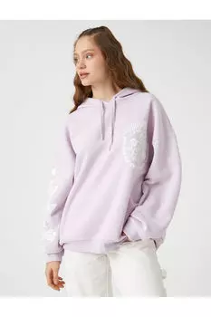 Толстовка с капюшоном Oversize, длинный рукав, напечатанный на флисовой стороне слоган Koton, фиолетовый