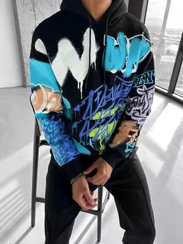 Толстовка с капюшоном Oversize Graffiti Черная ablukaonline