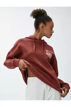Толстовка с капюшоном Oversize с принтом сзади и длинными рукавами Koton, коричневый
