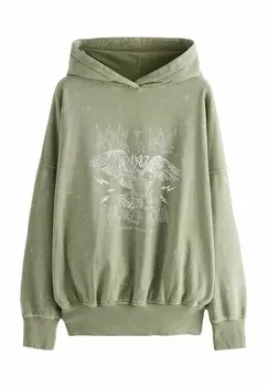 Толстовка с капюшоном OVERSIZED ROCK N ROLL BAND GRAPHIC SLOGAN WASHED Next, зеленый