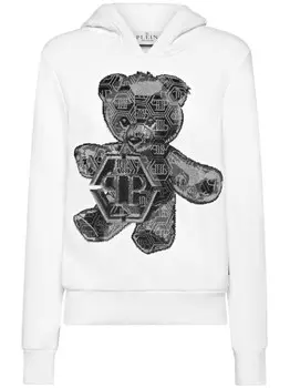 Толстовка с капюшоном Philipp Plein с мотивом плюшевого мишки, украшенная стразами, белый