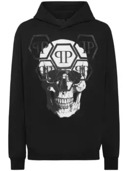 Толстовка с капюшоном Philipp Plein с принтом черепа из хлопка, черный