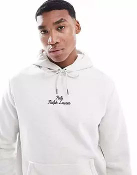 Толстовка с капюшоном Polo Ralph Lauren с центральным текстовым логотипом, двухслойная, цвета песочного меланжа