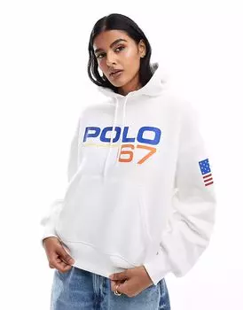 Толстовка с капюшоном Polo Ralph Lauren Sport белого цвета с принтом