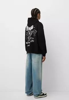 Толстовка с капюшоном PRINTED Bershka, цвет Black Denim
