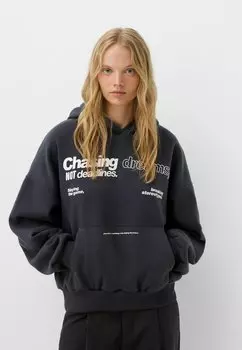 Толстовка с капюшоном PRINTED Bershka, темно-серый