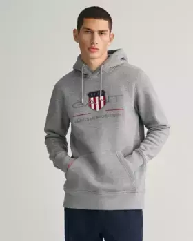 Толстовка с капюшоном "REG ARCHIVE SHIELD HOODIE" с модной вышивкой логотипа на груди Gant, серый