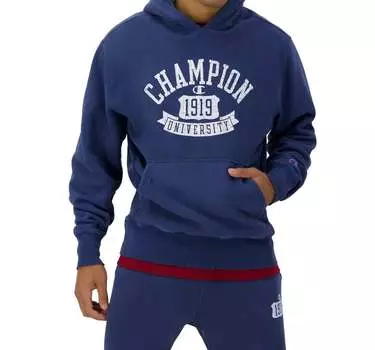 Толстовка с капюшоном Reverse Weave с логотипом University 1919 в спортивном темно-синем цвете Champion