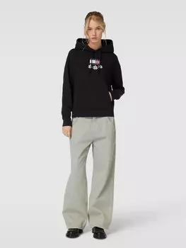 Толстовка с капюшоном с этикеткой и принтом-набором, модель «DAISY FLAG» Tommy Jeans, черный