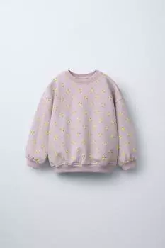 Толстовка с капюшоном с цветочным принтом ZARA, серо-коричневый