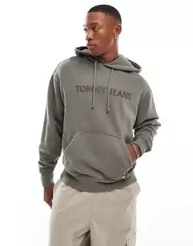 Толстовка с капюшоном с линейным логотипом в тон цвета хаки Tommy Jeans