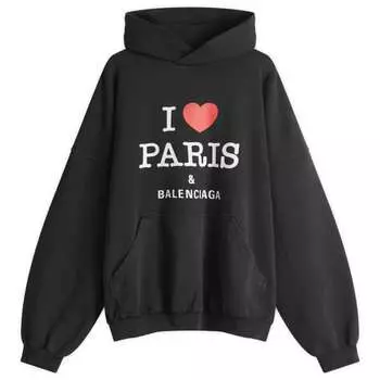 Толстовка с капюшоном с логотипом I Heart Paris большого размера Balenciaga, черный