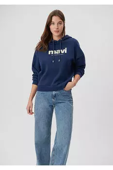 Толстовка с капюшоном с логотипом Темно-синяя Mavi, темно-синий