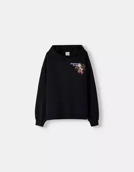 Толстовка с капюшоном с принтом Bershka, черный