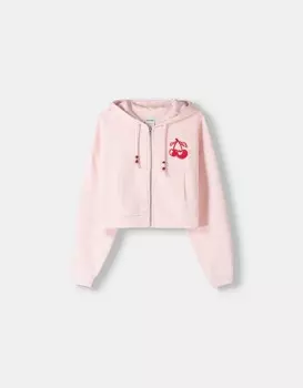 Толстовка с капюшоном с принтом Bershka, розовый