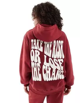 Толстовка с капюшоном с принтом цитаты сзади в бордовом цвете Sixth June