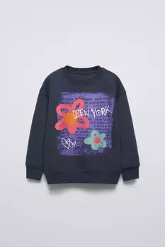 Толстовка с капюшоном с принтом «граффити» ZARA, антрацитово-серый