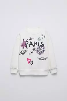 Толстовка с капюшоном с принтом «граффити» ZARA, экрю
