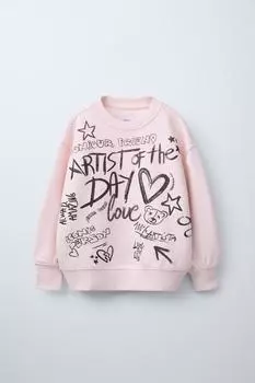 Толстовка с капюшоном с принтом «граффити» ZARA, розовый