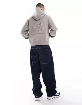 Толстовка с капюшоном с тисненым принтом бежевого цвета Bershka