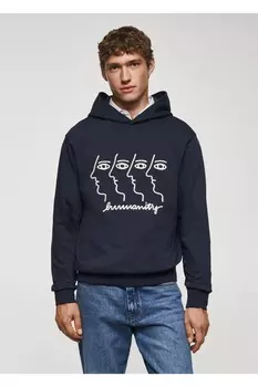 Толстовка с капюшоном с вышивкой Mango, темно-синий