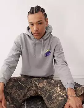 Толстовка с капюшоном Santa Cruz Invasion Hand с графическим логотипом и принтом на спине серого цвета